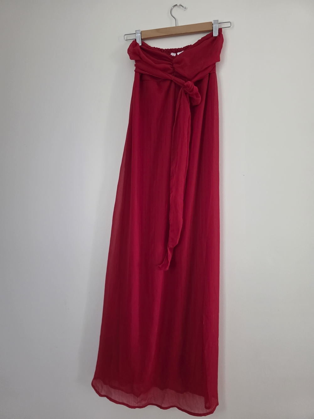 Elle Strapless Hot Pink Maxi Dress with Waist Tie